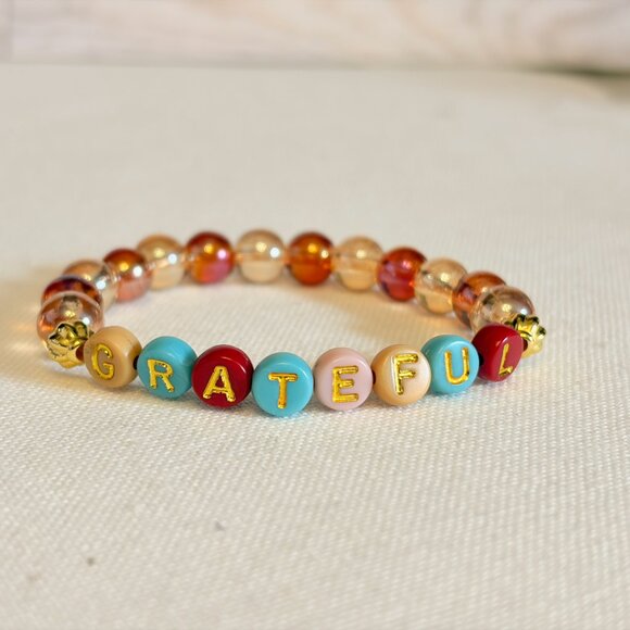 Handmade Beaded Bracelet Set – Word Bracelet, Gold & Nude Neutral Stack - Picture 4 of 6